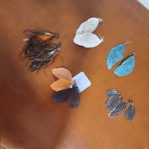 Handmade feather earrings set of 5 pairs