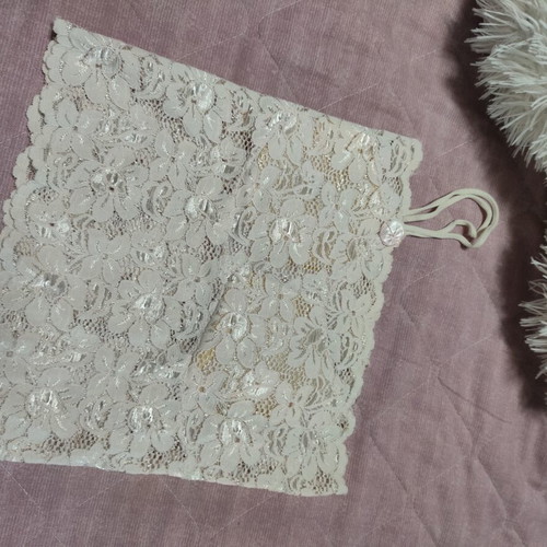 Top blouse used, white and beige, size S