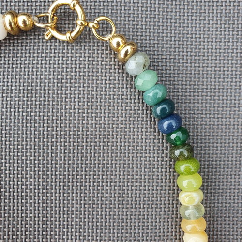 Rainbow Multicolour Semi-Precious Stone Beaded Necklace with Gold Tone Clasp