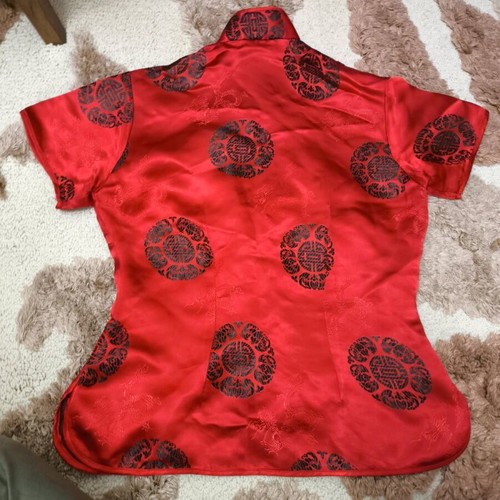 Chinese satin cheongsam blouse red like new, size S/M