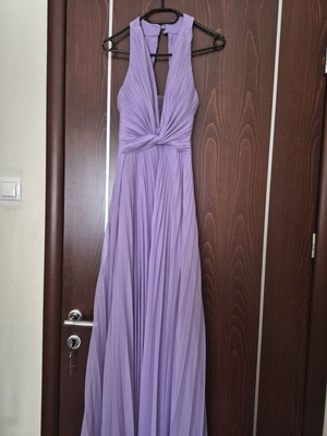 Pleated maxi dress lilac new with twisted design and cups