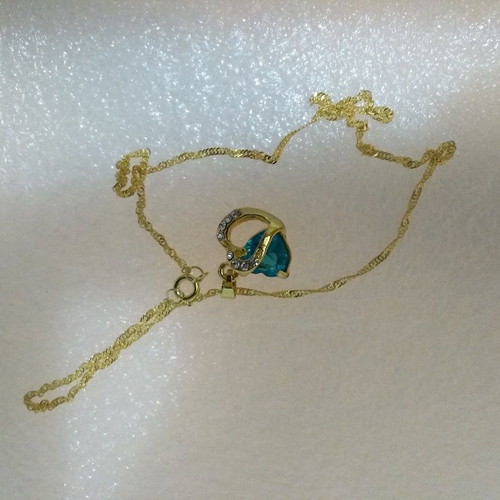 Gold-Plated Heart Pendant with Aquamarine Crystal like new