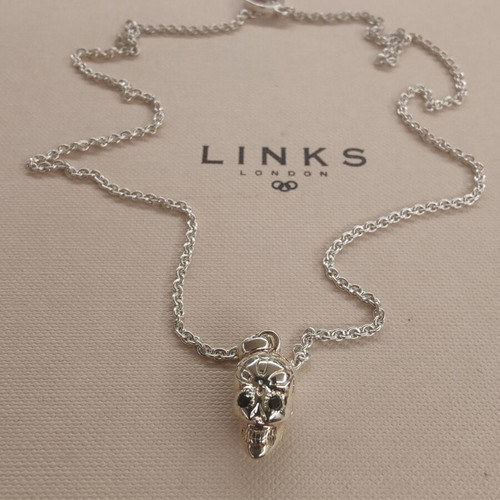 Links of London Sterling Silver Skull Necklace with Gemstone Eyes