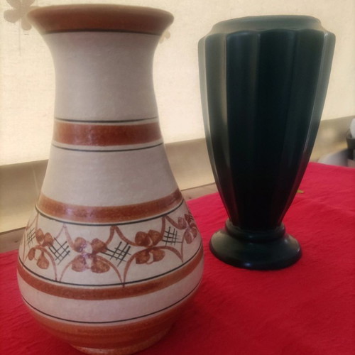 Large decorative vases like new, green and beige brown
