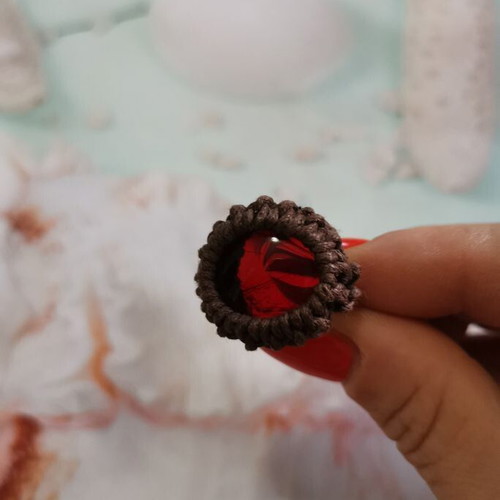 VINO ring with artificial macrame and glass stone, handmade