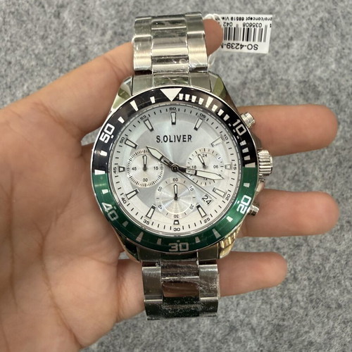 S.Oliver SO-4239-MC men's wristwatch, silver and green