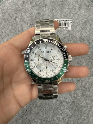 S.Oliver SO-4239-MC men's wristwatch, silver and green