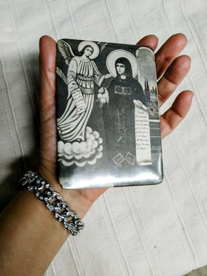 Metal vintage icon Saint Irene Chrysovalantou used