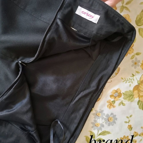 Pinstripe black skirt used, office style, small, Orsay