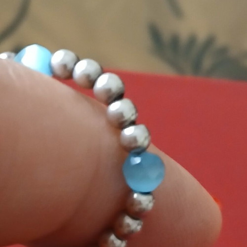 Anklet with 925 silver beads and blue beads, like new, 24 cm diameter