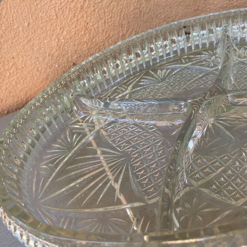 English serving tray for nuts and olives like new, crystal with silver frame
