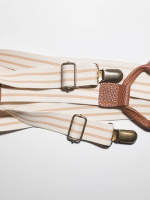 Vintage Stripes men's suspenders used, beige and brown, adjustable