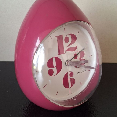 Blessing vintage 1970s pink egg-shaped alarm clock, West Germany