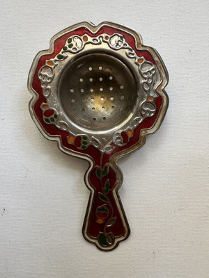 Soviet Vintage Melchior Tea Strainer with Cloisonné Enamel (12x7 cm)
