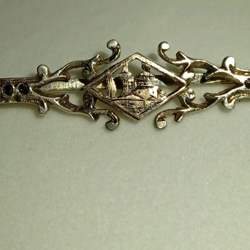 Tie clip silver 925 and 9K gold plated used with filigree design and marcasite stones
