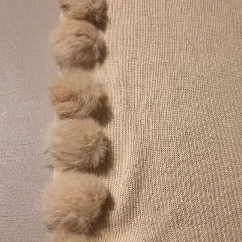Scarf beige like new with fur pom poms and fringes