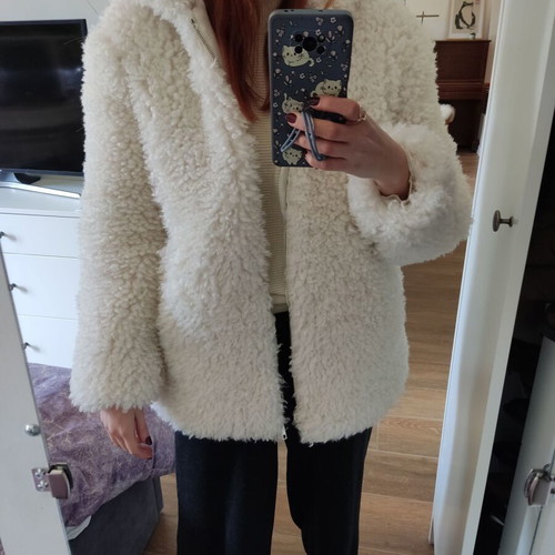 Zara fluffy teddy white bomber jacket oversized hooded XS like new