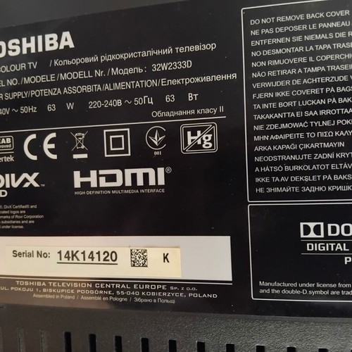Τηλεόραση Toshiba 32” σαν καινούργια, μοντέλο 32W2333D