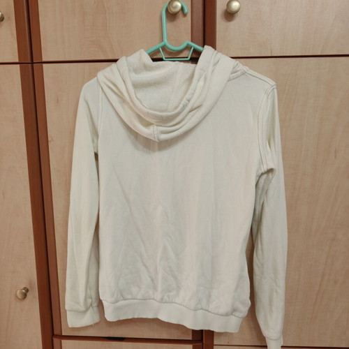 Bershka women's jacket with hood like new, white with print, size M