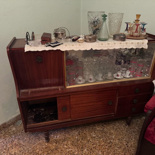 Vintage buffet cabinet with display and bar used