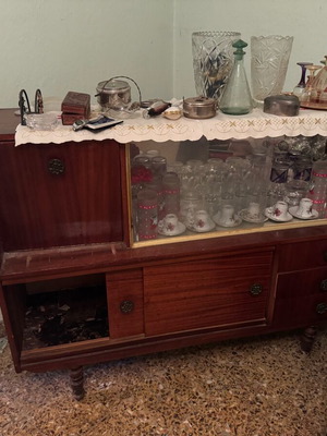 Vintage buffet cabinet with display and bar used