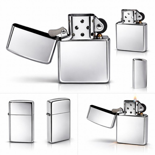 Classic silver mirror lighter new, metal flip-top design