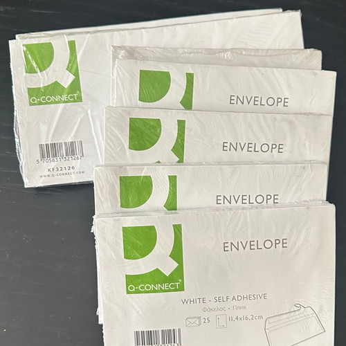 Envelopes new, 7 packs of 25 pcs, sizes 11.4x22.9 and 11.4x16.2 cm