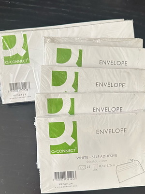 Envelopes new, 7 packs of 25 pcs, sizes 11.4x22.9 and 11.4x16.2 cm
