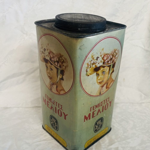 Cypriot Tin Box 1960 Used, Rare Collectible with Stopper