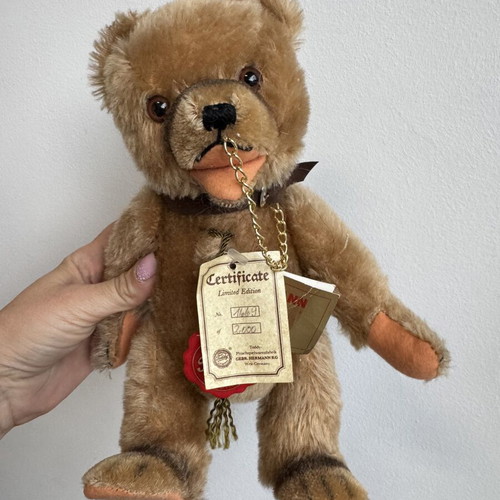 Vintage Hermann Teddy Bear used with mohair jointed body and chain