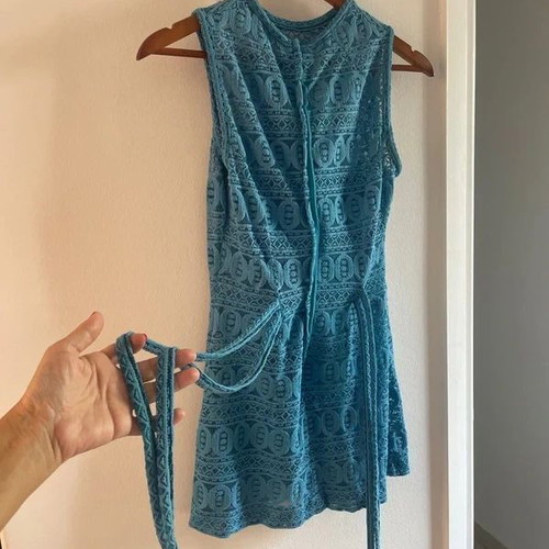 Blue lace mini dress size small, new