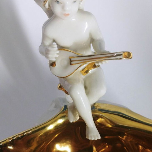 Decorative bowl fontaniera Angel on Pearl used, porcelain with Swarovski