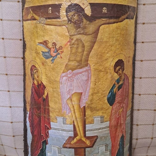 The Crucifixion handmade decoupage image on tile like new