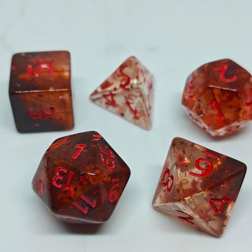 RPG Blood Amber dice set like new with unique effect, 7 pieces