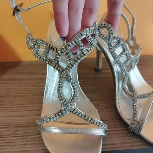 Silver sandals with rhinestones size 36 used, Why Not brand