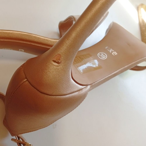 Exe leather sandals, champagne gold, size 39, high heel