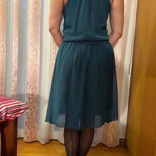 Midi dress with transparency like new, impressive green evening