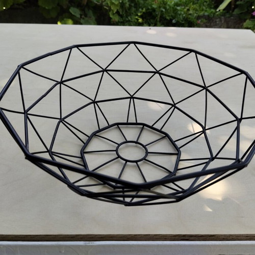 Modern metal fruit bowl, black geometric design