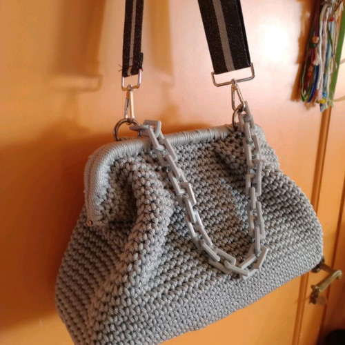 Handmade handbag new, gray with silver details