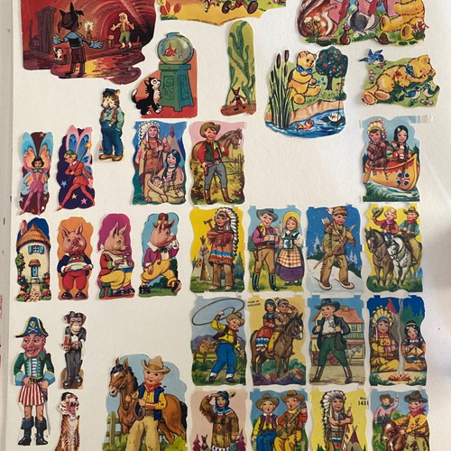 Vintage embossed paper scraps 60s-70s, cowboy and Indian collection, like new