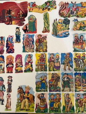 Vintage embossed paper scraps 60s-70s, cowboy and Indian collection, like new