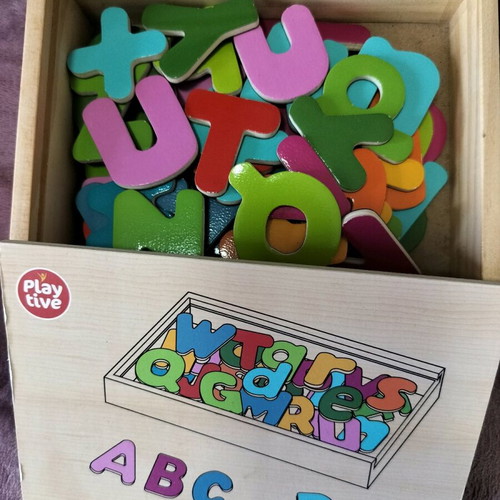 Wooden educational toys like new, board, clock and magnetic letters