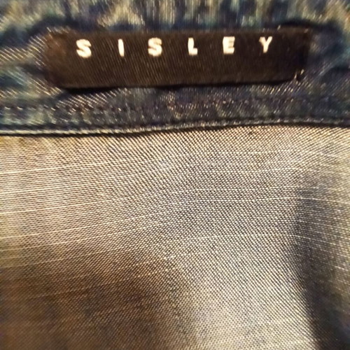 Sisley denim women's shirt like new with stud buttons and lilac-purple stone
