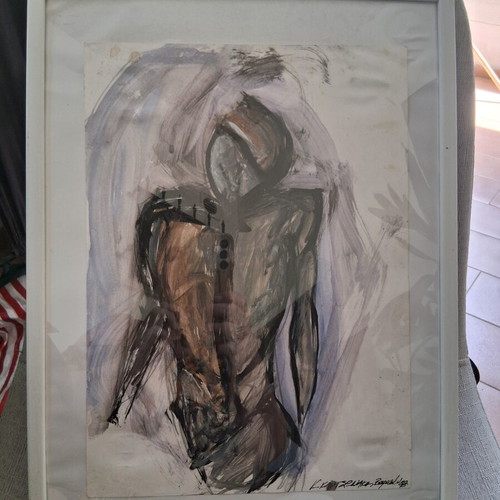 Expressionist painting "Nude" framed 30×40cm like new, signed