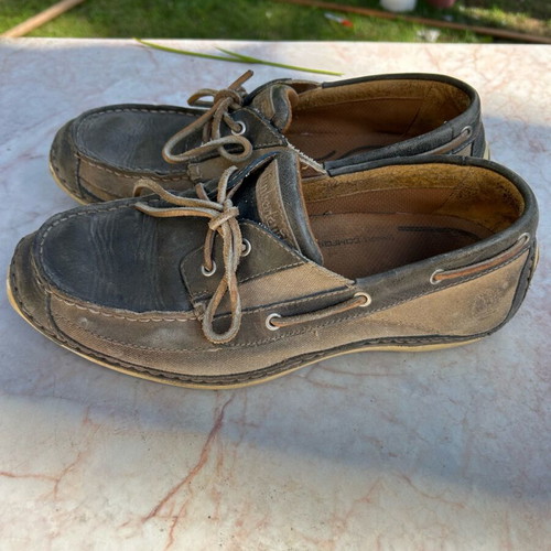 Timberland shoes used, brown, canvas and leather, size 9M