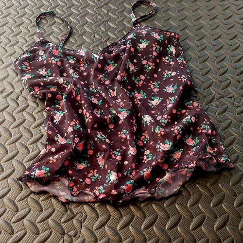 Stradivarius floral women's top like new, black with thin straps