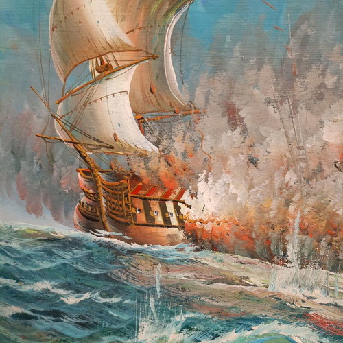 Seascape painting used, signed with beautiful colors 92x62 cm