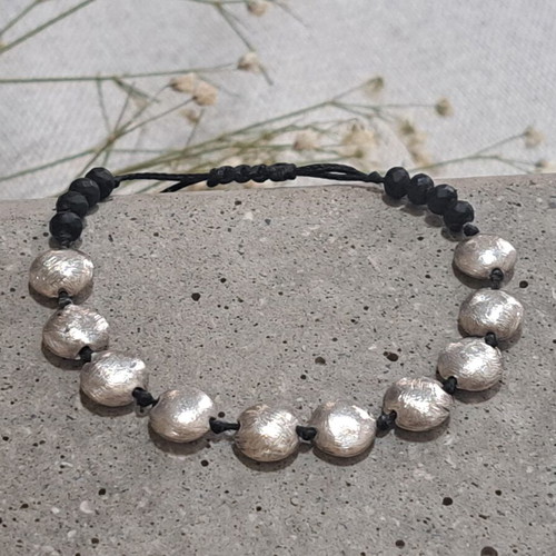 Handmade bracelet with silver and black agate, Organic Flow Collection