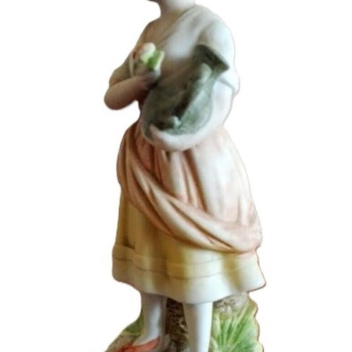 Vintage porcelain figurine Girl with jug in pastel colors like new