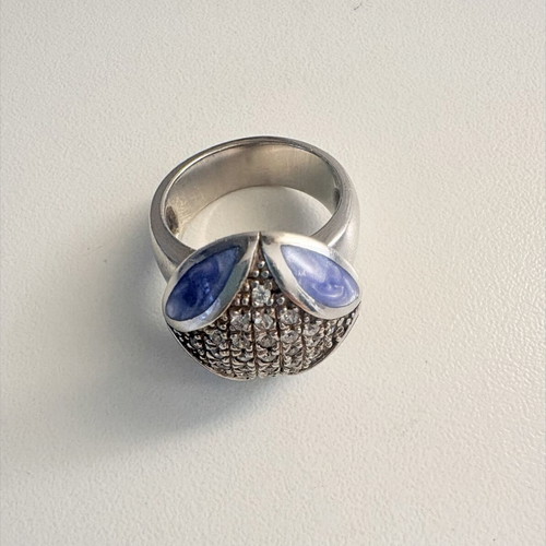 Silver ring with zircon and chalcedony stone used